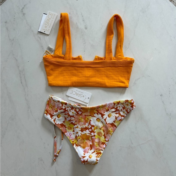 L*Space Bikini Set Lee Lee Top Amal Bottom Small Orange Floral New With Tags NWT - Picture 4 of 9